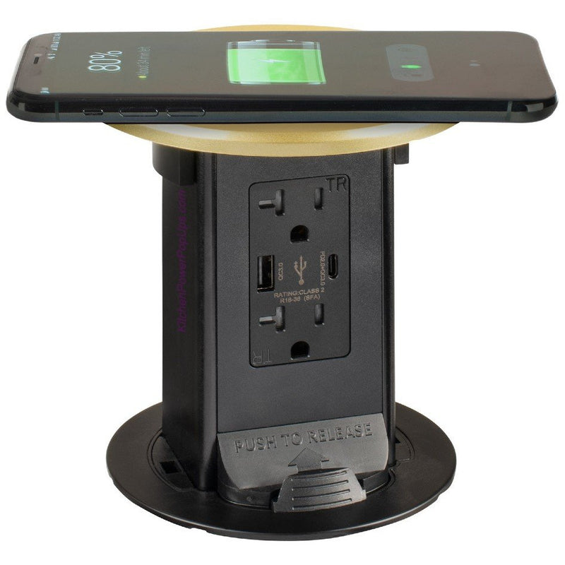 Wireless Charging Kitchen Counter Pop Up With 4 Receptacles with Type-A and  Type-C USB - ETL Certified