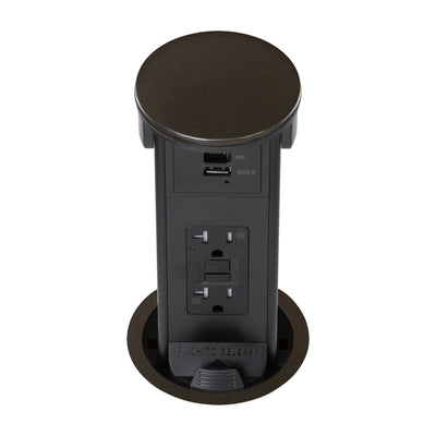 Lew PUR20GACD-DB Round Kitchen Pop Up GFCI Outlet USB-A/C Charging Bronze