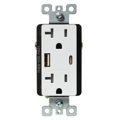 30W USB-C, 27W USB-A Charging Power Delivery Wall Outlet, White, Front, 10-pack