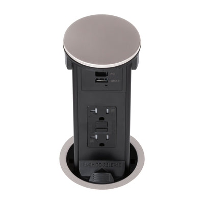 Lew PUR20GACD-NS Round Kitchen Pop Up GFCI Outlet USB-A/C Charging Nickel