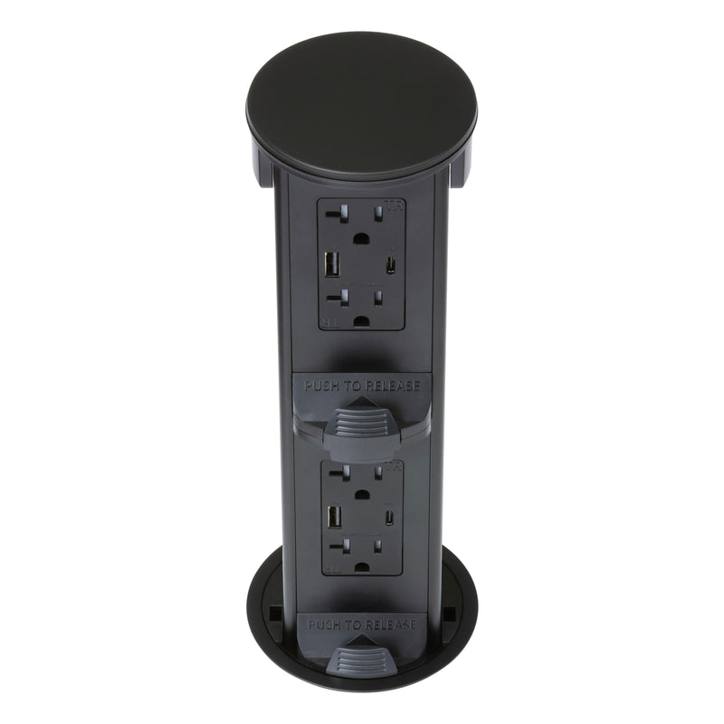 Lew PUR20AC2PD-BK Round Kitchen Pop Up Dual Outlet USB-A/C Charging, Black