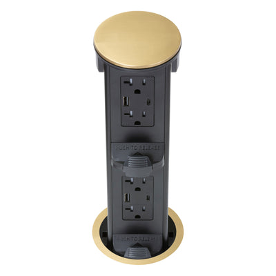 Lew PUR20AC2PD-B Round Kitchen Pop Up Dual Outlet USB-A/C Charging, Brass