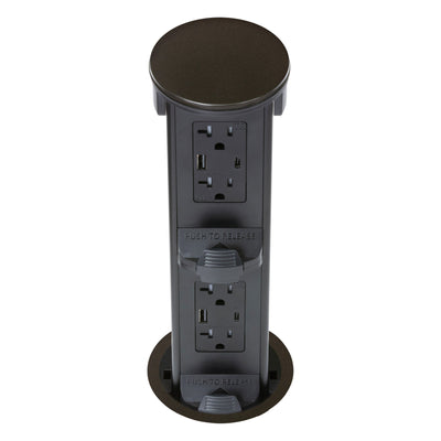 Lew PUR20AC2PD-DB Round Kitchen Pop Up Dual Outlet USB-A/C Charging, Bronze