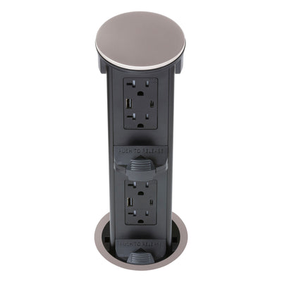 Lew PUR20AC2PD-NS Round Kitchen Pop Up Dual Outlet USB-A/C Charging, Nickel