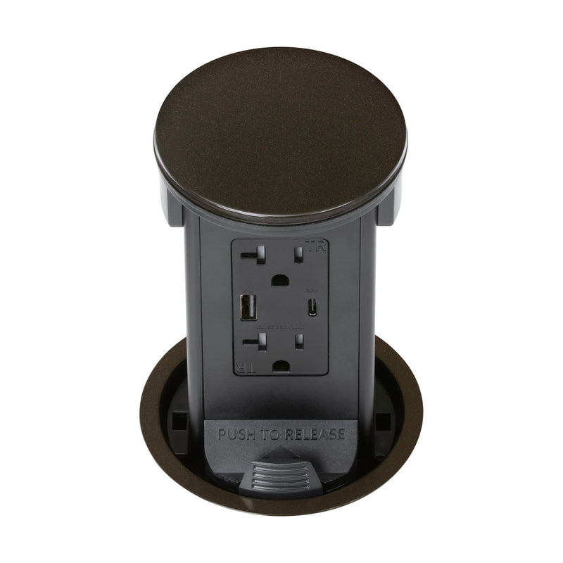 Lew PUR20ACD-DB Round Kitchen Pop Up Outlet, USB-A/C Charging, Dark Bronze