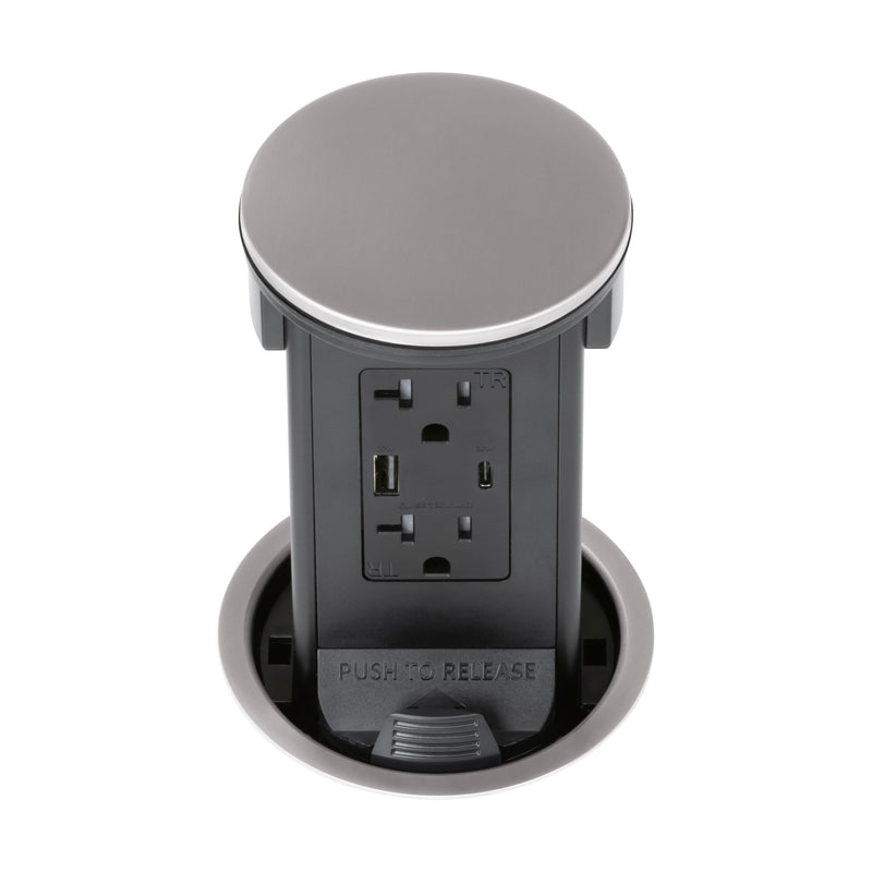 Lew PUR20ACD-SS Round Kitchen Pop Up Outlet USB-A/C Charging Stainless