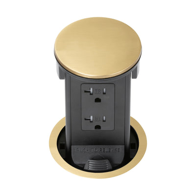 Lew PUR20DSD-B Round Kitchen Countertop Pop Up Outlet, Duplex, Brass