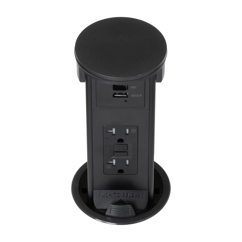 Lew PUR20GACQD-BK Kitchen Pop Up GFCI Outlet USB-A/C Qi, Black Plastic