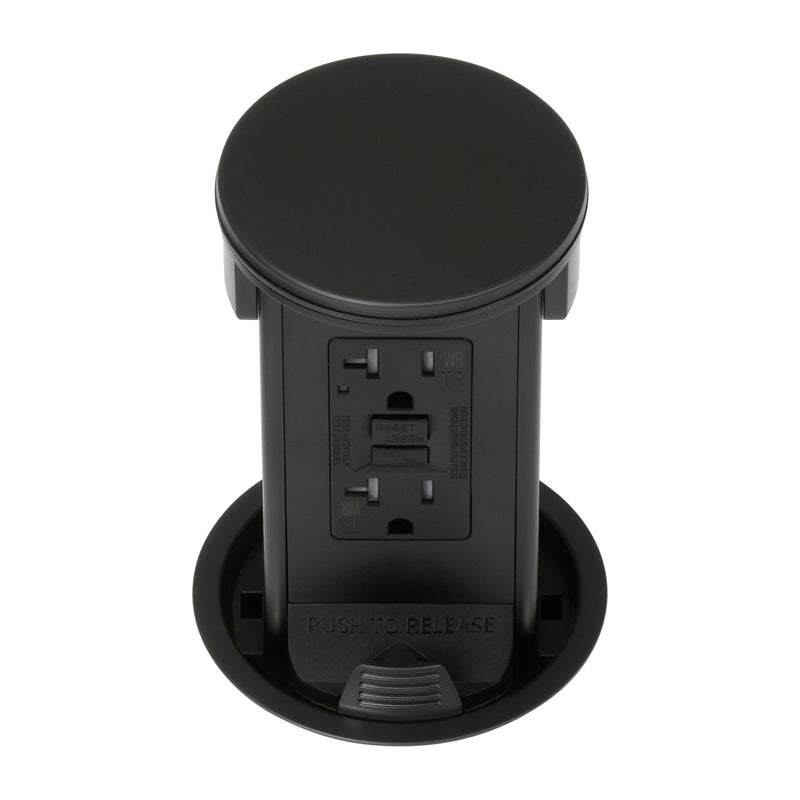 Lew PUR20GD-BK Round Kitchen Countertop Pop Up Outlet, GFCI, Black