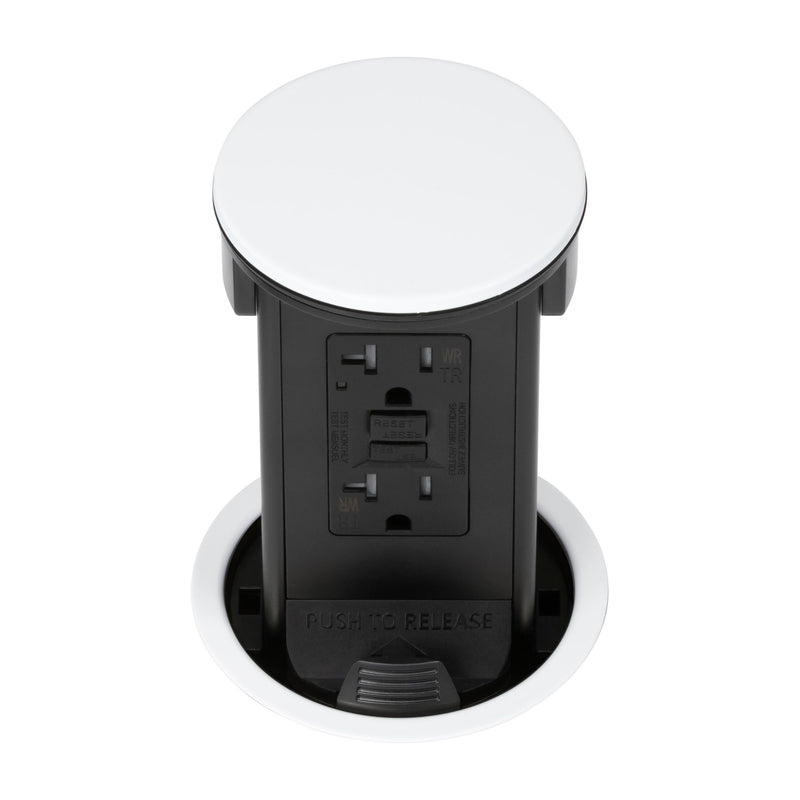 Lew PUR20GD-WT Round Kitchen Countertop Pop Up Outlet, GFCI, White