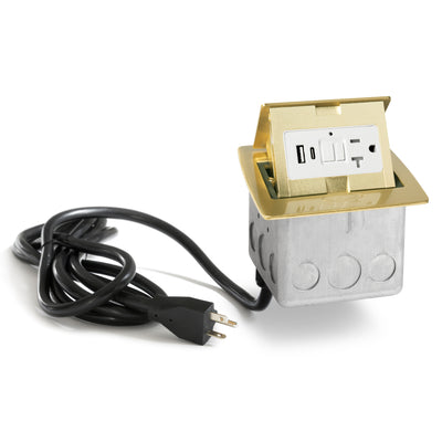 Lew PUFP-CT-B-GFI-AC-WC Kitchen Pop Up USB A/C GFI Corded Outlet, Brass