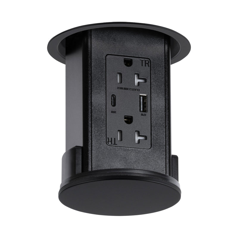 Lew UCPDR20ACD-BK Under Cabinet Hidden Pop Down Outlet, USB A/C, Black, Installed