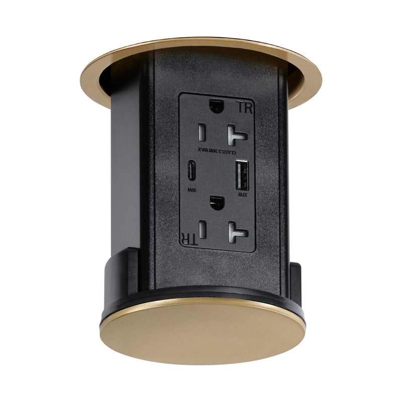 Lew UCPDR20ACD-B Under Cabinet Hidden Pop Down Outlet, USB A/C, Brass