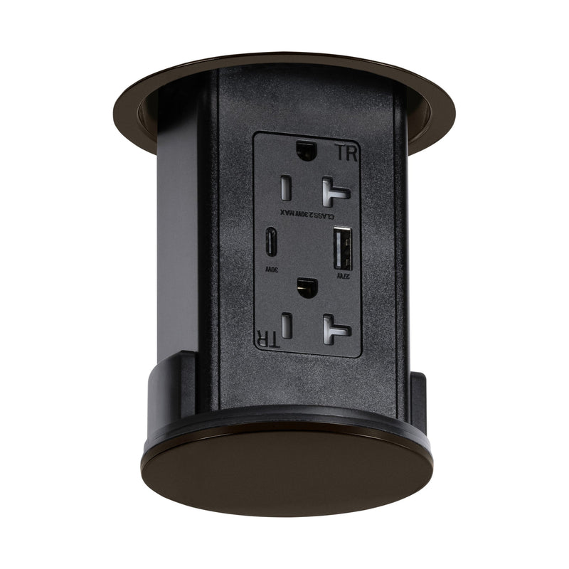 Lew UCPDR20ACD-DB Under Cabinet Hidden Pop Down Outlet, USB A/C, Bronze