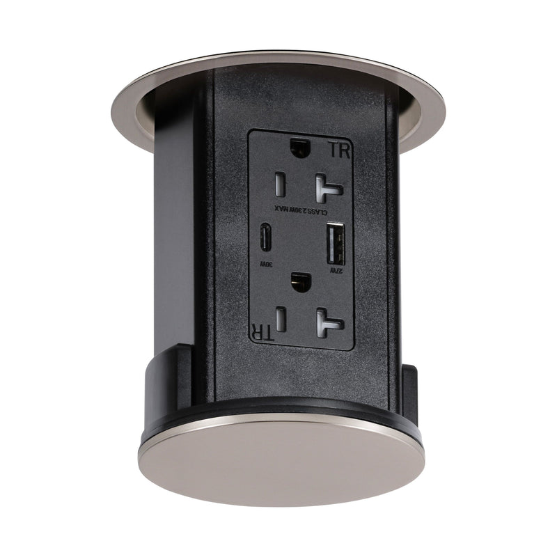 Lew UCPDR20ACD-NS Under Cabinet Hidden Pop Down Outlet, USB A/C, Nickel