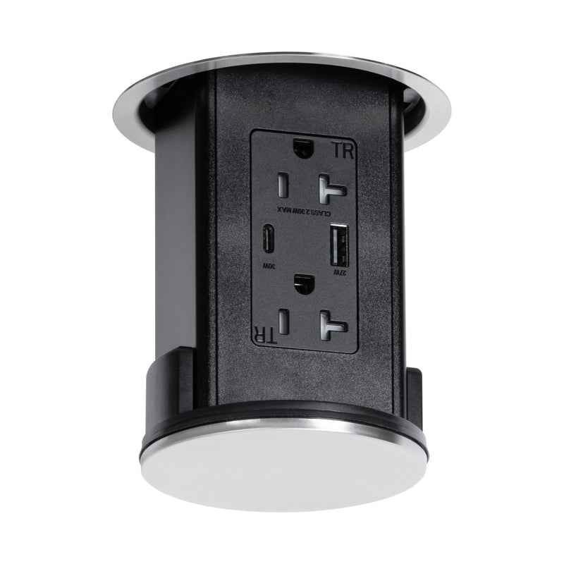 Lew UCPDR20ACD-SS Under Cabinet Hidden Pop Down Outlet, USB A/C, Stainless