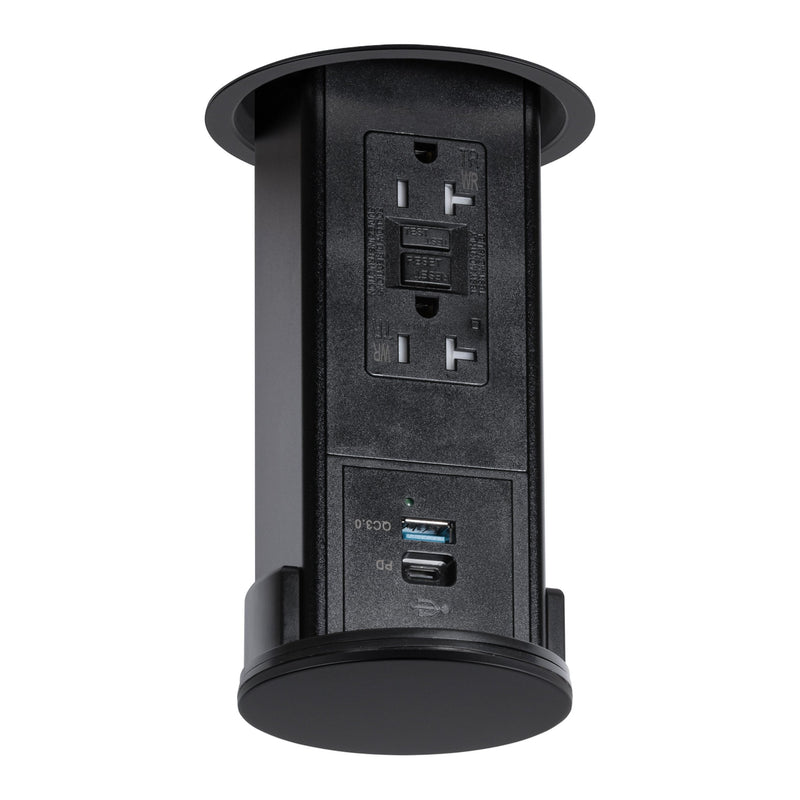 Lew UCPDR20GACD-BK Under Cabinet Hidden Pop Down GFI, USB A/C, Black