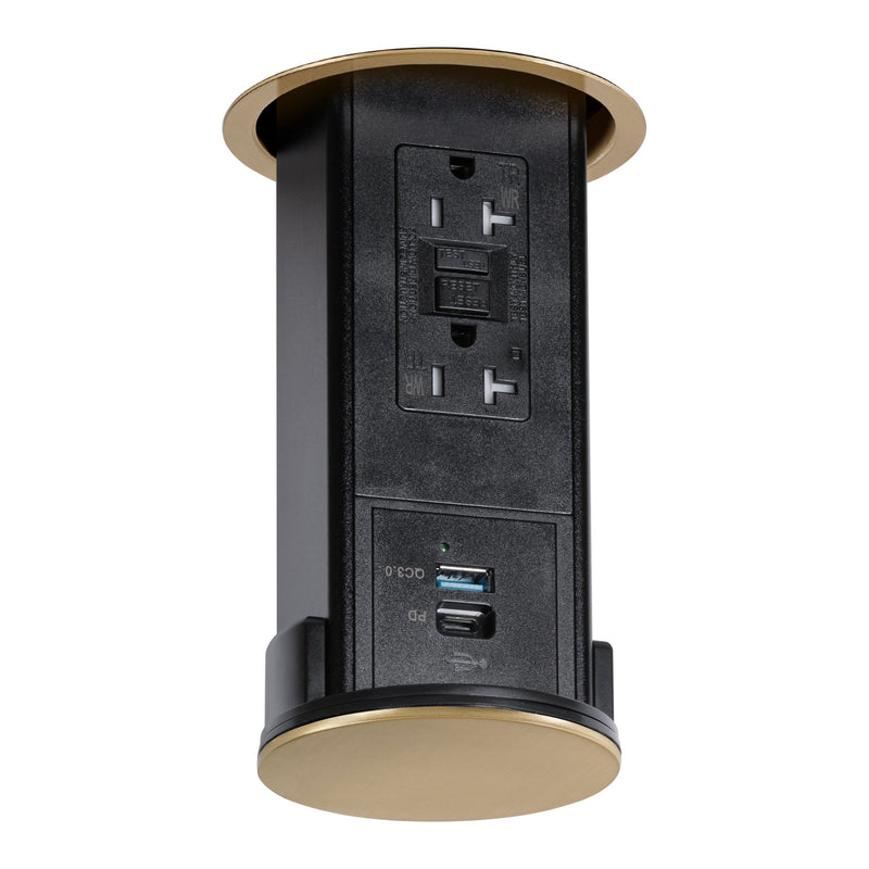 Lew UCPDR20GACD-B Under Cabinet Hidden Pop Down GFI, USB A/C, Brass
