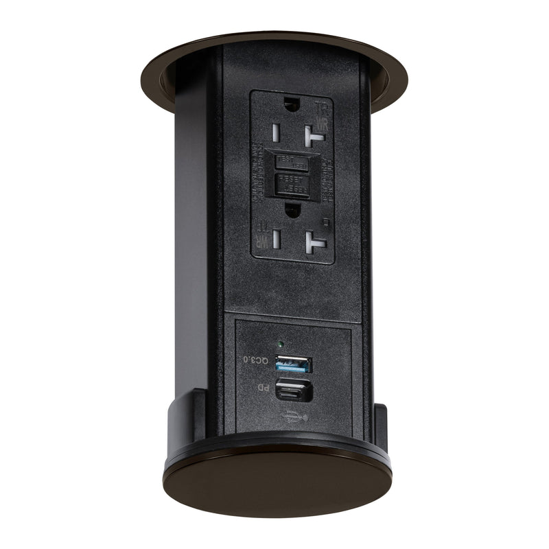 Lew UCPDR20GACD-DB Under Cabinet Hidden Pop Down GFI, USB A/C, Bronze