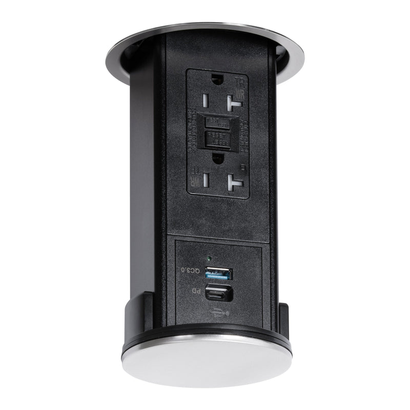 Lew UCPDR20GACD-SS Under Cabinet Hidden Pop Down GFI, USB A/C, Stainless