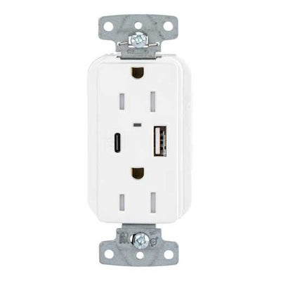 Hubbell USB15ACPDBK 55W USB-A USB-C PD Charging, 15A Outlet, White