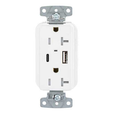 Hubbell USB20ACPDW 55W USB-A USB-C PD Charging, 20A Outlet, White