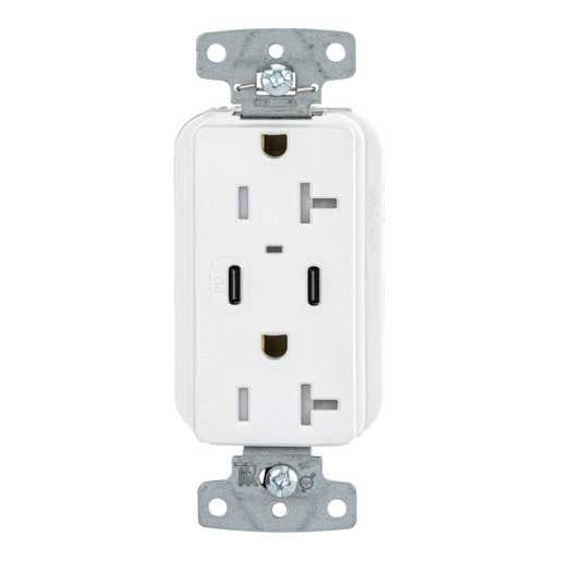 Hubbell USB20CPDW 55W Dual USB-C PD Charging, 20A Outlet, White