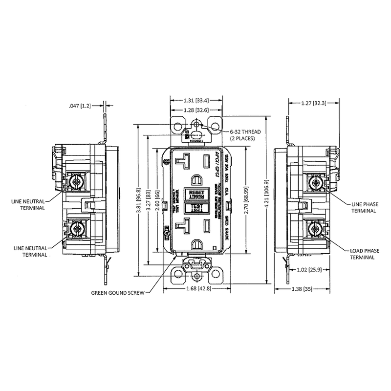 Hubbell AFGF20TRGY AFCI GFCI Combo Outlet, 20A, TR, Gray