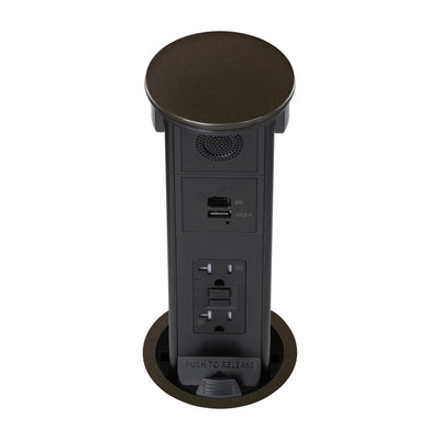 Lew PUR20GACBTD-DB Round Kitchen Pop Up GFCI, Speaker, USB-A/C, Bronze