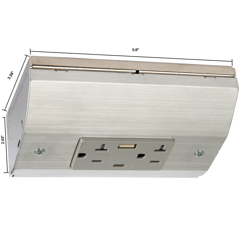 Under Cabinet Angled 2 Power Strip, Charging 30W USB-C & 27W USB-A, Stainless