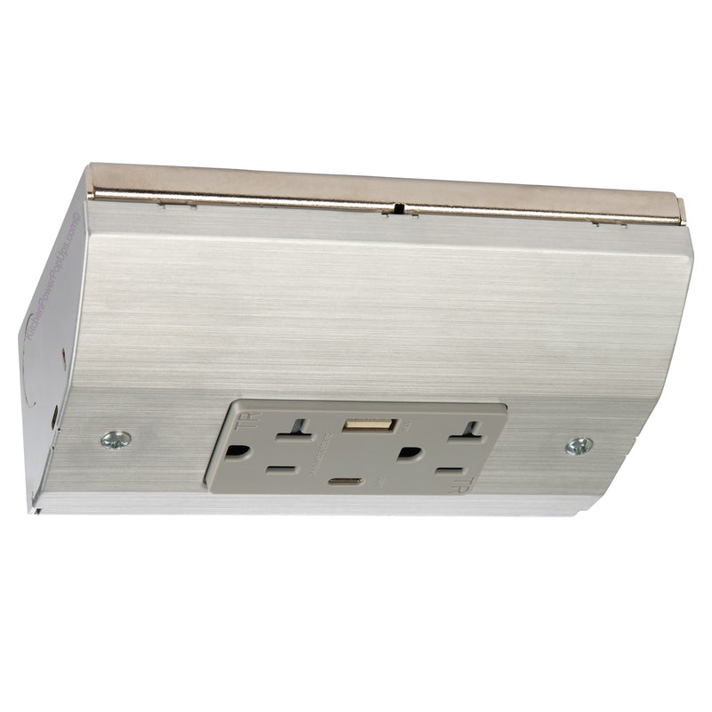 Under Cabinet Angled 2 Power Strip, Charging 30W USB-C & 27W USB-A, Stainless