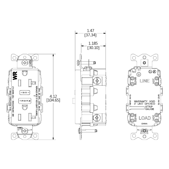 Hubbell GFTW20GY GFCI 20A Outlet, Load Out, WR, TR, Gray