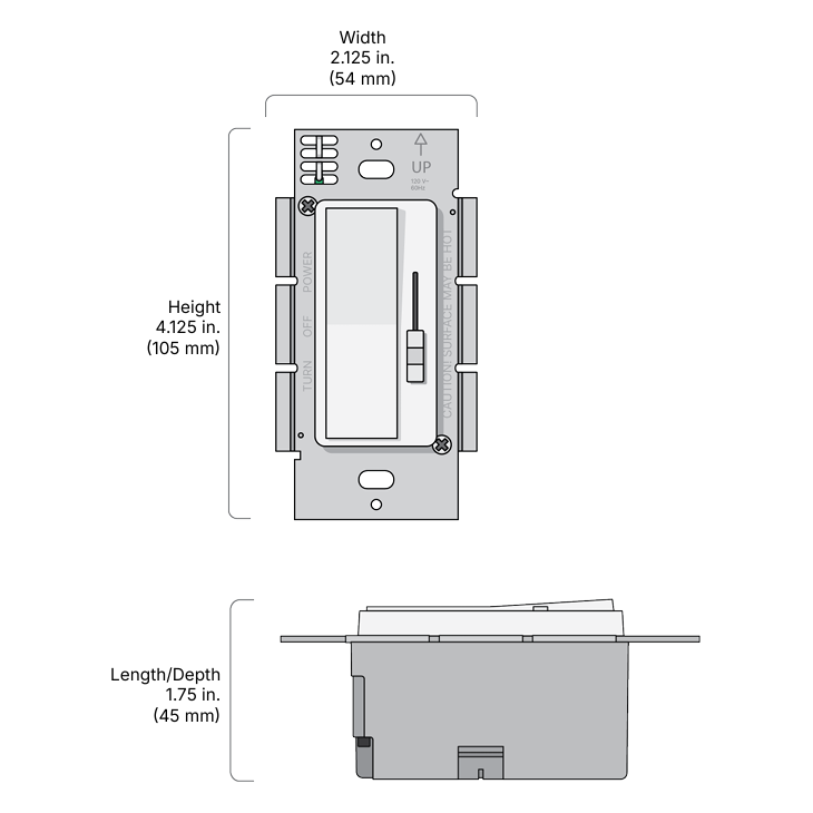 SWITCHEX+R1 Dimmer Switch w/ Integrated Driver for LED Tape Light, 60W, 24VDC, Dimensions
